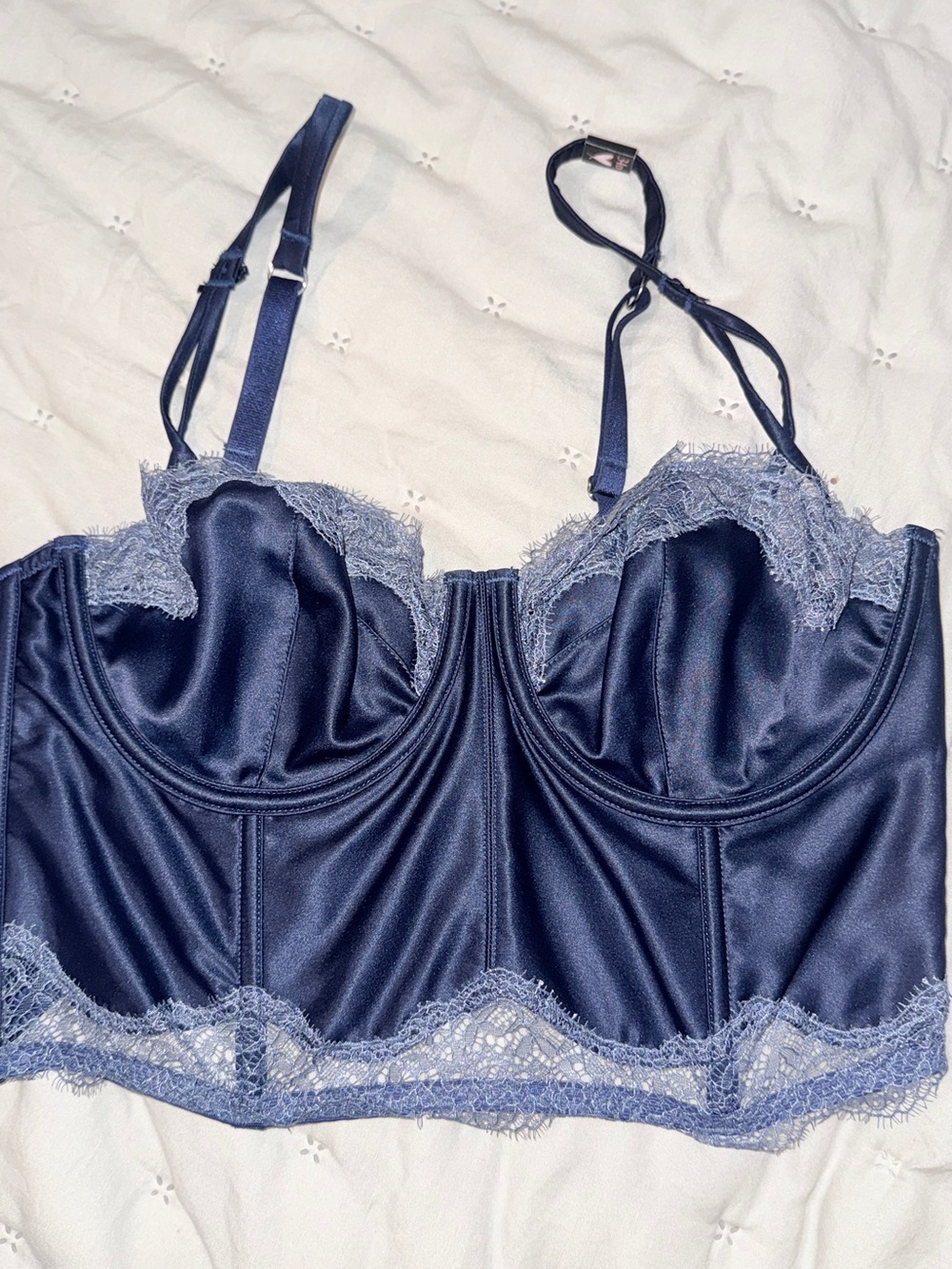 Victoria's Secret Navy Satin Lace Longline Bra and panty